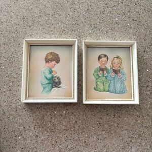 Vintage-Style Children Prayer Wall Art Pair - Green & Blue